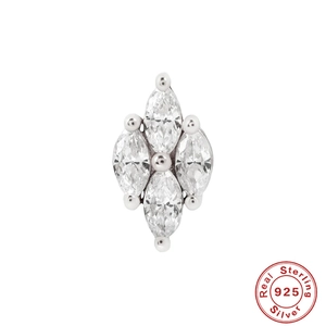 S925 sterling silver marquise-cut diamond stud earring with sparkling rhinestone inlays