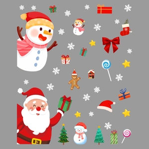 Christmas window decals with Santa Claus and snowman for holiday glass decoration