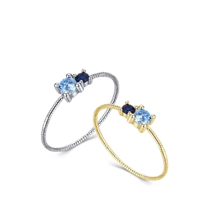 Minimalist S925 sterling silver twist ring with blue gradient cubic zirconia stones