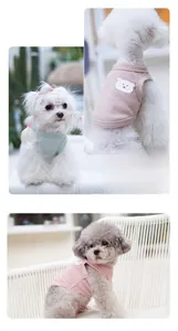 Detail of soft waffle knit pet vest with polar bear embroidery on small dogs