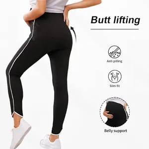 Leggings premaman a vita alta con strisce laterali, supporto per pancia ed effetto lifting