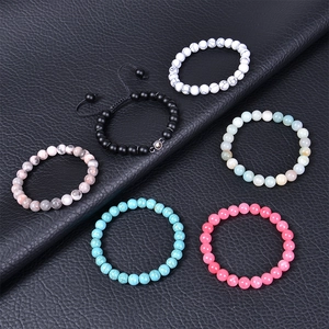 Variety set of six natural stone beaded bracelets including turquoise and matte onyx