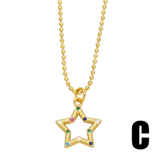 Chic gold star pendant necklace featuring multi-color gemstones and elegant bead chain