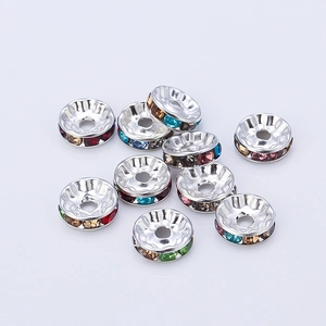 Silver-plated rhinestone rondelle spacers in assorted colors for DIY jewelry making