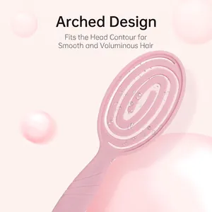 Pink curved detangling brush with a spiral vented design for hair volume and massage