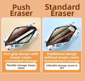 Comparison showing large capacity of the cartoon stationery bag for retractable erasers