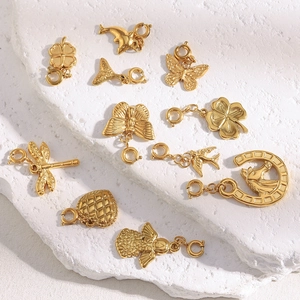 18K gold plated stainless steel charms set including clover, dolphin and swallow shapes