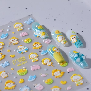 5D Relief Nail Stickers Embossed Cartoon Duck Summer Theme Self Adhesive Manicure Decoration For Women