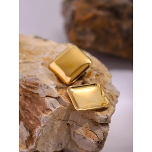 Minimalist square 18k gold-plated stainless steel earrings on natural stones