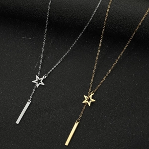 18K gold and silver minimalist necklace featuring hollow stars and vertical bar pendants