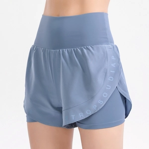 Women High Waist Sports Shorts Quick Dry Double Layer Running Fitness Yoga Workout Breathable Anti Exposure Letter Print