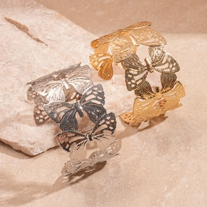 Chic hollow butterfly open cuff bracelet in gold and silver metal finishes for women