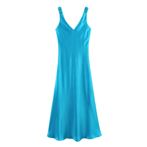 Elegant Satin Maxi Dress V Neck Sleeveless Backless Sexy Solid Color Long Dress For Women