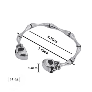 Skull bone stainless steel open bangle with bamboo design and detailed measurements