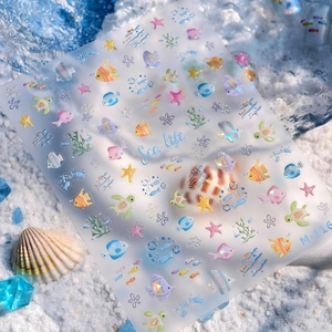 3D embossed sea life nail art stickers with tropical fish and coral for manicure decoration