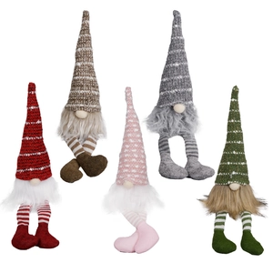 Christmas gnome plush set with striped knit hats and long legs in five festive colors