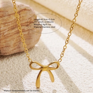 Detailed size specifications for gold bow pendant necklace made of stainless steel
