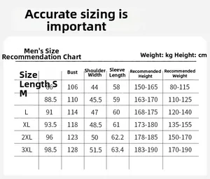 Detailed size guide for men hooded long cotton padded jacket including S to 3XL measurements