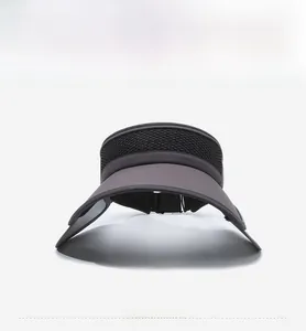 Front view of a dark grey sun visor featuring breathable black mesh and a wide curved brim