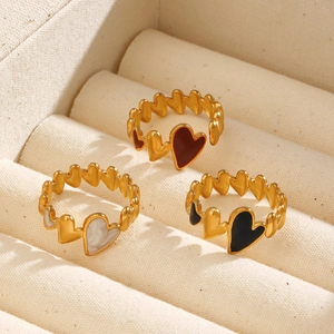 Adjustable 18K gold plated stainless steel heart rings in red, white and black colors