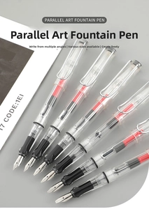 Detail view of parallel flat nibs and transparent barrels for gothic art calligraphy pens