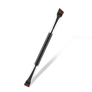 Professional dual-ended eyebrow and eyeliner brush with angled bristles and sleek black handle