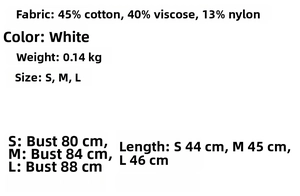 Tableau des tailles pour débardeur blanc col en V en mélange de coton doux