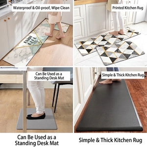Waterproof oil-proof PU leather kitchen mat with minimalist marble pattern and non-slip backing