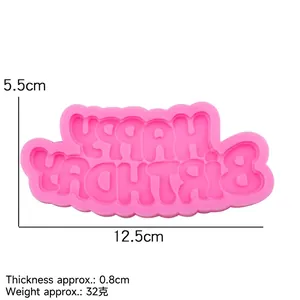 Stampo in silicone rosa Happy Birthday per decorazione torte 12,5 x 5,5 cm
