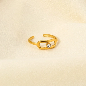 Polished 18K gold plated stainless steel open ring with sparkling zircon stone inlay