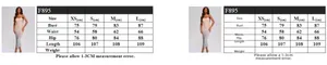 Size guide for sleeveless V-neck sequin dress showing bust waist and hip measurements