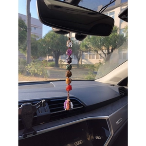 Handmade Seven Chakra raw stone car hanging ornament with woven mesh and crystal tassels
