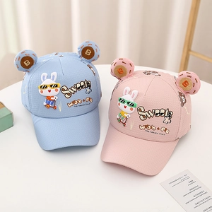 Toddler mesh baseball caps with cute cartoon bunny ears and embroidery detail
