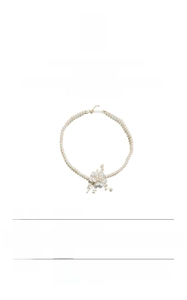 Detailed close-up of Baroque pearl necklace with handmade floral pendant in 18K gold S925 silver
