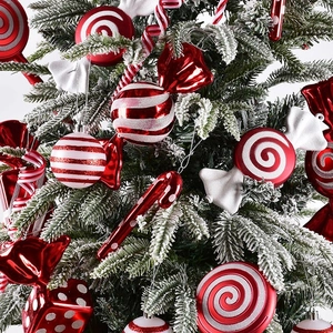 Christmas tree ornaments set featuring red and white candy canes and glitter peppermint swirls