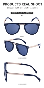 Black pilot folding sunglasses shown from front and side views with UV protection