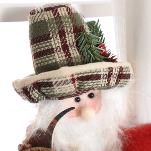 Christmas Santa Claus curtain buckle doll with green plaid hat and festive pine cone details