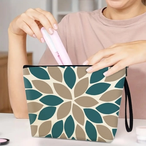 Grande trousse à maquillage en toile à motifs géométriques avec dragonne et zip