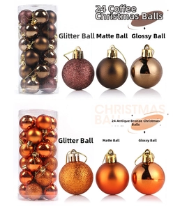 Detail of 24pcs Christmas balls in glitter, matte, and shiny coffee bronze finishes