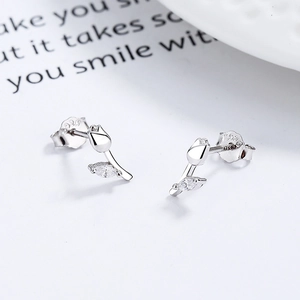 French style 925 sterling silver tulip stud earrings with sparkling cubic zirconia stone