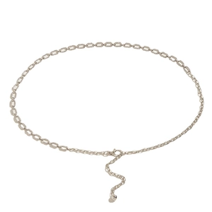 Silver metal chain belt with rectangular links and adjustable lobster clasp for dresses