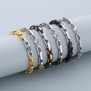 Men's 6mm stainless steel Byzantine chain bracelet in silver, gold, and black finishes