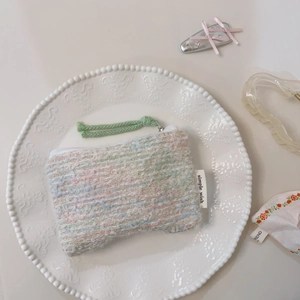 Mini borsa in tweed arcobaleno con etichetta simple wish e tirante verde corda