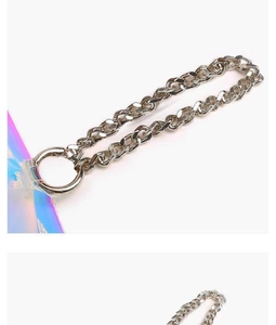 Detailed view of silver metal thick chain accessory for stylish laser glasses bag pouch