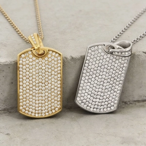 Collier À Pendentif Plaque Militaire Hip Hop Pour Hommes En Acier Inoxydable Serti De Strass Accessoire De Mode