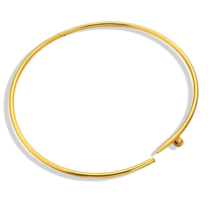 Minimalist gold nail-shaped collar necklace with a sleek polished finish on white backdrop