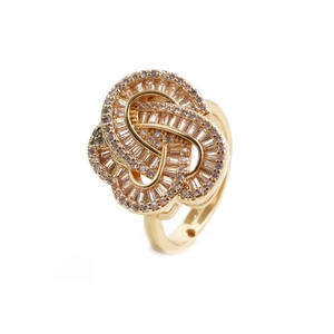Bague Zircon En Forme De Cœur Cuivre Plaqué Or Micro Pavé Ouverture Réglable Bijoux Élégants Pour Femmes