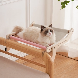 Wooden Cat Hammock Bed Hanging Pet Nest Adjustable Window Perch Space Saving Wood Frame Canvas Plush For Indoor Cats