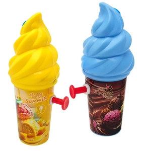 Close-up of Hello Summer ice cream water guns with easy-pull handles and vibrant colors