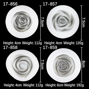 Set of four 3D rose flower silicone molds for candle making and cake decorating